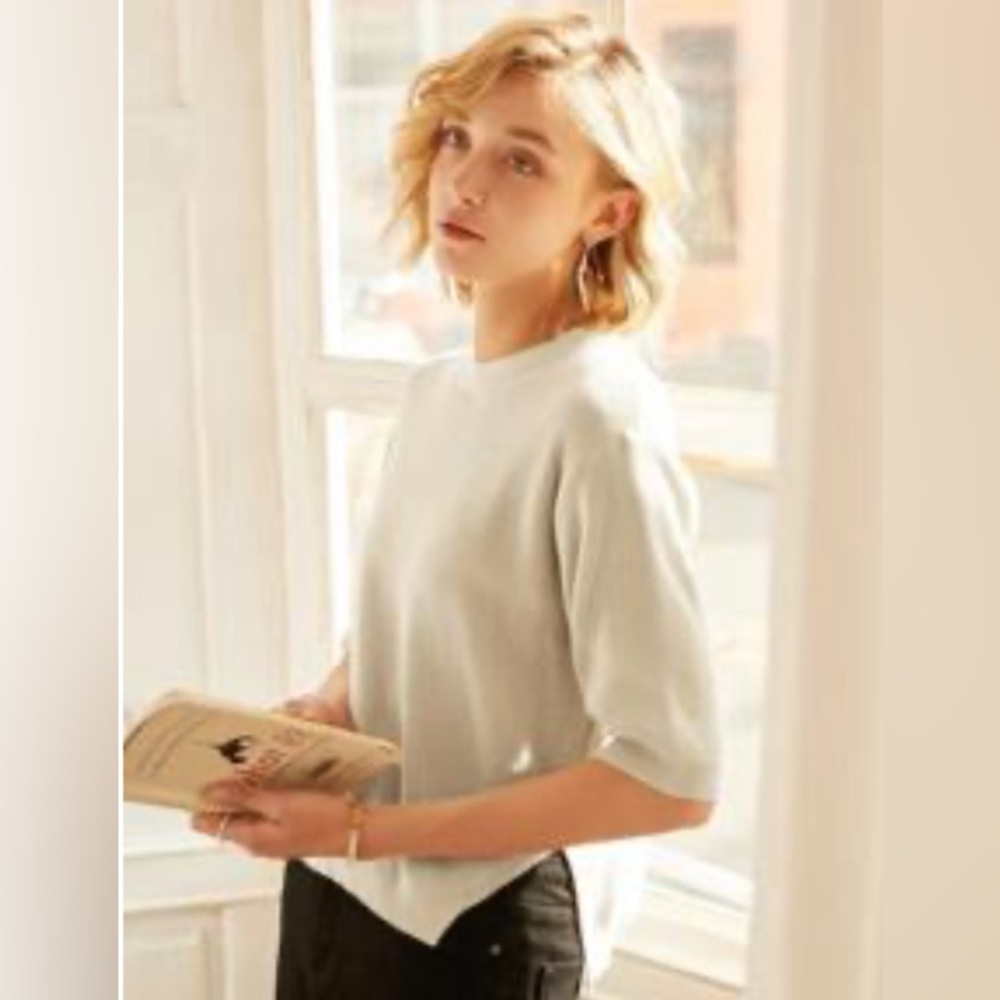 Knit Mix Solid Split Hem Knit Top